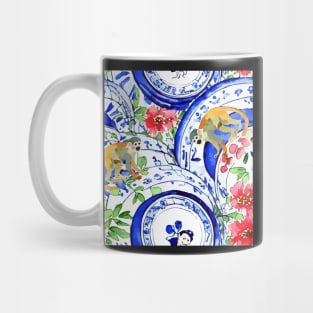 Monkeys and chinoiserie blue and white Mug